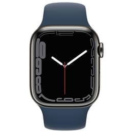 Apple Watch (Series 7) 2021 GPS + Cellular 45mm - Ανοξείδωτο ατσάλι Μαύρο - Sport band Μπλε