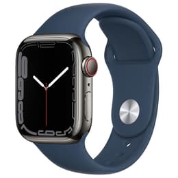 Apple Watch (Series 7) 2021 GPS + Cellular 45mm - Ανοξείδωτο ατσάλι Μαύρο - Sport band Μπλε