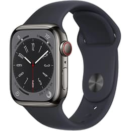 Apple Watch (Series 8) 2022 GPS + Cellular 41mm - Ανοξείδωτο ατσάλι Graphite - Sport band Μαύρο