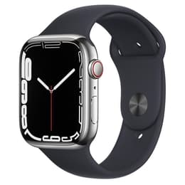 Apple Watch (Series 7) 2021 GPS + Cellular 45mm - Ανοξείδωτο ατσάλι Ασημί - Sport band Μαύρο