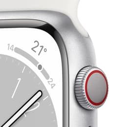 Apple Watch (Series 8) 2022 GPS + Cellular 45mm - Ανοξείδωτο ατσάλι Ασημί - Sport band Άσπρο