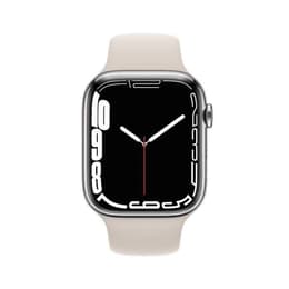 Apple Watch (Series 7) 2021 GPS + Cellular 45mm - Αλουμίνιο Ασημί - Sport band Άσπρο