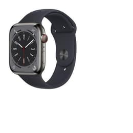 Apple Watch (Series 8) 2022 GPS + Cellular 45mm - Ανοξείδωτο ατσάλι Γκρι - Sport band Μαύρο