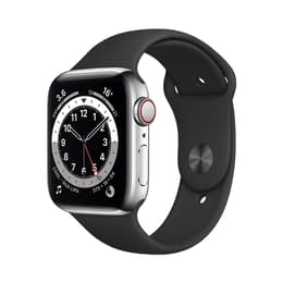 Apple Watch (Series 6) 2020 GPS + Cellular 44mm - Τιτάνιο Ασημί - Sport band Μαύρο