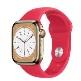 Apple Watch (Series 7) 2021 GPS 45mm - Ανοξείδωτο ατσάλι Χρυσό - Sport band Κόκκινο