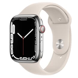 Apple Watch (Series 7) 2021 GPS 45mm - Ανοξείδωτο ατσάλι Ασημί - Sport band Άσπρο