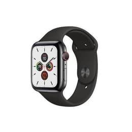 Apple Watch (Series 5) 2019 GPS + Cellular 44mm - Ανοξείδωτο ατσάλι Ασημί - Sport band Μαύρο