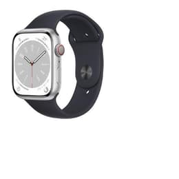 Apple Watch (Series 8) 2022 GPS + Cellular 45mm - Ανοξείδωτο ατσάλι Ασημί - Sport band Μαύρο