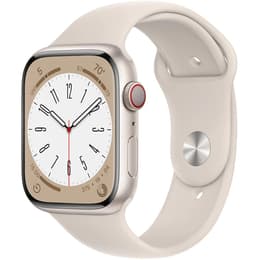 Apple Watch (Series 8) 2022 GPS + Cellular 45mm - Αλουμίνιο Starlight - Sport band Άσπρο