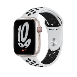 Apple Watch (Series 7) 2021 GPS + Cellular 41mm - Αλουμίνιο Starlight - Nike Sport band Άσπρο/Μαύρο