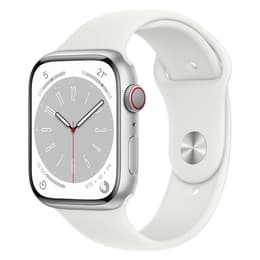 Apple Watch (Series 8) 2022 GPS + Cellular 45mm - Αλουμίνιο Ασημί - Sport band Άσπρο