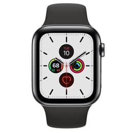 Apple Watch (Series 5) 2019 GPS + Cellular 44mm - Ανοξείδωτο ατσάλι Διαστημικό μαύρο - Sport band Μαύρο