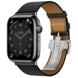 Apple Watch (Series 7) 2021 GPS 45mm - Ανοξείδωτο ατσάλι Space Gray - Leather Link Μαύρο