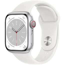 Apple Watch (Series 8) 2022 GPS + Cellular 41mm - Αλουμίνιο Ασημί - Sport band Άσπρο