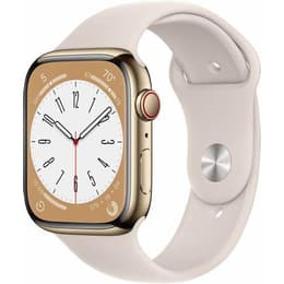 Apple Watch (Series 8) 2022 GPS + Cellular 45mm - Ανοξείδωτο ατσάλι Χρυσό - Sport band Άσπρο