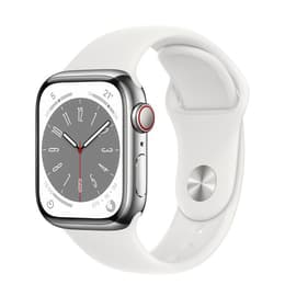 Apple Watch (Series 8) 2022 GPS + Cellular 41mm - Ανοξείδωτο ατσάλι Ασημί - Sport band Άσπρο