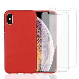 Προστατευτικό iPhone X/iPhone XS 2 οθόνης - Φυσικό υλικό - Κόκκινο