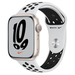 Apple Watch (Series 7) 2021 GPS + Cellular 45mm - Αλουμίνιο Starlight - Nike Sport band Άσπρο/Μαύρο