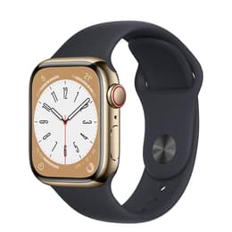 Apple Watch (Series 7) 2021 GPS 45mm - Ανοξείδωτο ατσάλι Χρυσό - Sport band Μαύρο