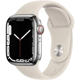 Apple Watch (Series 7) 2021 GPS + Cellular 45mm - Ανοξείδωτο ατσάλι Γκρι - Sport band Άσπρο